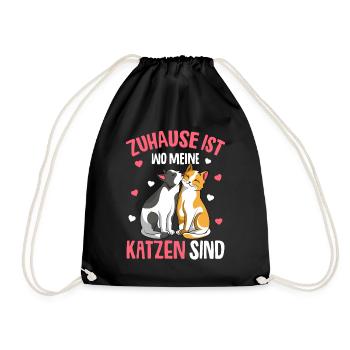 Zuhause ist wo meine Katzen sind Katze Damen - Turnbeutel - Schwarz - Vorne