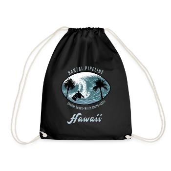 Surfer Beach Palms, Banzai Pipeline Hawaii - Drawstring Bag - black - Front