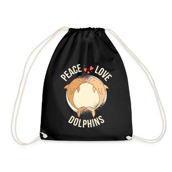Peace Love Dolphins Delphin Geschenk - Turnbeutel - Schwarz - Vorne