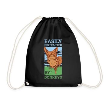 Easily Distracted By Donkeys Esel Geschenk - Turnbeutel - Schwarz - Vorne