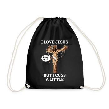 I Love Jesus But I Cuss A Little Jesus Gift - Drawstring Bag - black - Front