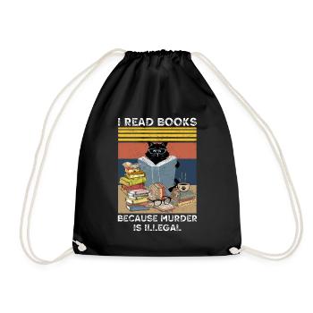 Bücherwurm, Booktrovert T-Shirt, Katzenliebhaber, - Turnbeutel - Schwarz - Vorne