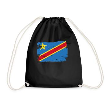 Offizielle Flagge der Demokratischen Republik Kongo - Turnbeutel - Schwarz - Vorne