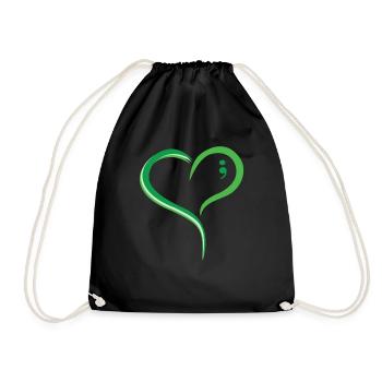 Mnenal Health Green Heart Comma : Spread Love and - Drawstring Bag - black - Front