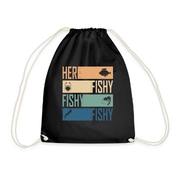 Hier Fisch Fisch Jagd Cool Fischer Retro - Turnbeutel - Schwarz - Vorne