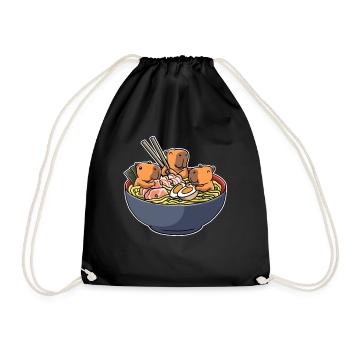 Capybara Eating Ramen Capybara Geschenk - Turnbeutel - Schwarz - Vorne