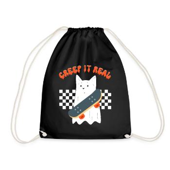 Creep it real, lustige Geisterkatze, Halloween Kostüm - Turnbeutel - Schwarz - Vorne