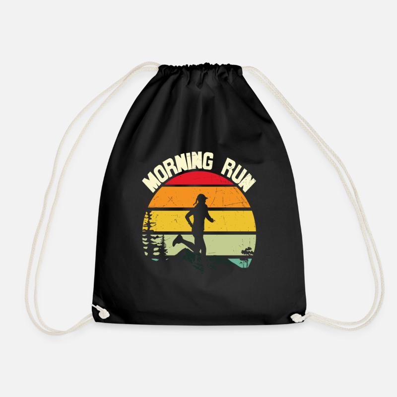 Morning Run Morning Walk Quotes - Drawstring Bag - black