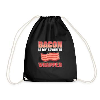 Bacon Is My Favorite Wrapper Bacon Meat BBQ - Drawstring Bag - black - Front