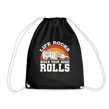 Das Leben rockt, wenn Ihr Zuhause rollt - Turnbeutel - Schwarz - Vorne