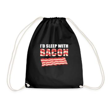 I'd Sleep With Bacon Pig Ham Meat BBQ Bacon and - Drawstring Bag - black - Front