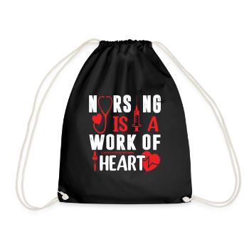 Nursing Is A Work Of Heart Nursing Quotes - Drawstring Bag - black - Front