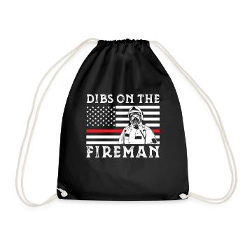 Retro Groovy Dibs On The Fireman, funny - Drawstring Bag - black - Front