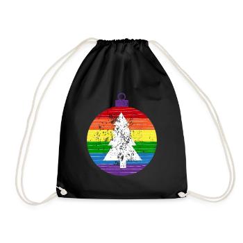 Regenbogen Weihnachtskugel Queer Gay Pride - Turnbeutel - Schwarz - Vorne