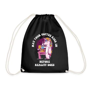 May Your Coffee Kick In Coffee Gift - Drawstring Bag - black - Front
