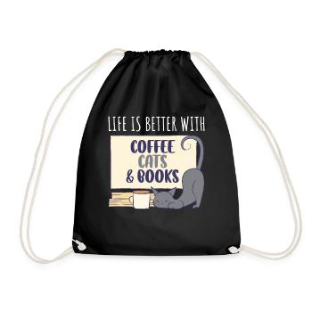 Coffee Cats And Books Coffee Gift - Drawstring Bag - black - Front