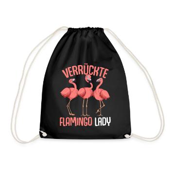 Verrückte Flamingo Lady Damen Mädchen - Turnbeutel - Schwarz - Vorne