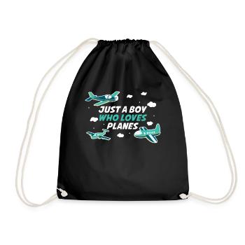 Just A Boy Who Loves Planes Pilot Gift - Drawstring Bag - black - Front