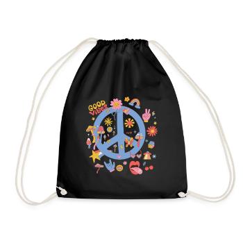 Retro Boho Peace Sign - Drawstring Bag - black - Front
