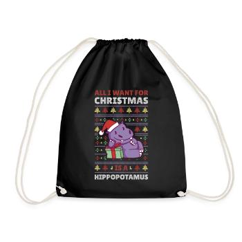 Xmas Hippo Hässlicher Weihnachtspulli Geschenk - Turnbeutel - Schwarz - Vorne