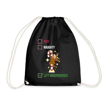 Left Unsupervised Naughty or Cute Gift - Drawstring Bag - black - Front