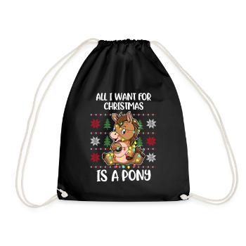 Xmas Pony Ugly Christmas Sweater Gift - Drawstring Bag - black - Front