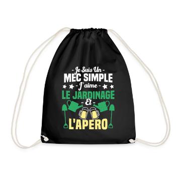 Mec simple j'aime le jardinage et l'apéro humour - Sac de sport léger - noir - Devant