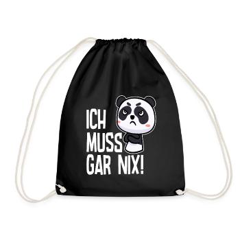 Ich muss gar nix sagt der niedliche Panda - Turnbeutel - Schwarz - Vorne