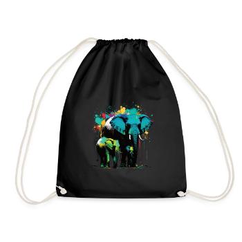 Elephant Family - Drawstring Bag - black - Front