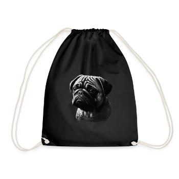 Mops-schablonen-design Weiß Und Schwarz - Turnbeutel - Schwarz - Vorne