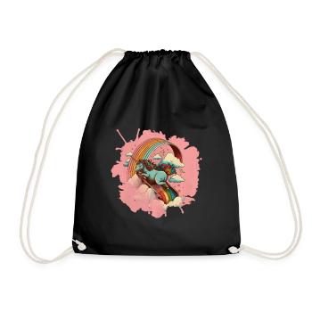 Unicorn slides down a rainbow slide - Drawstring Bag - black - Front