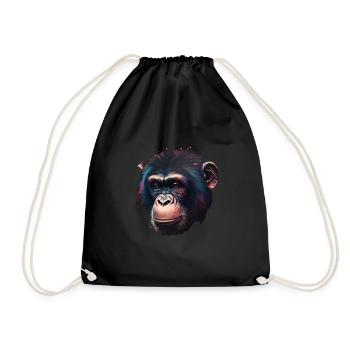 Chimpanzee Monkey Portrait - Drawstring Bag - black - Front