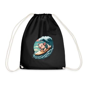 Pig Kanagawa Japanese Art - Drawstring Bag - black - Front