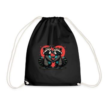 Raccoon Heart Valentine's Day - Drawstring Bag - black - Front
