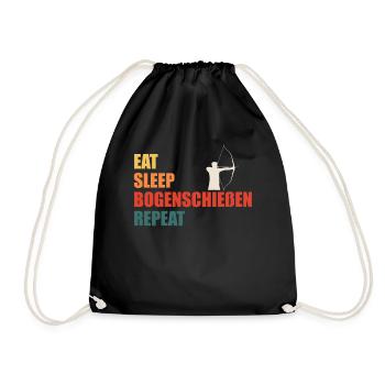 Eat Sleep Bogenschießen Repeat Spruch Geschenk - Turnbeutel - Schwarz - Vorne