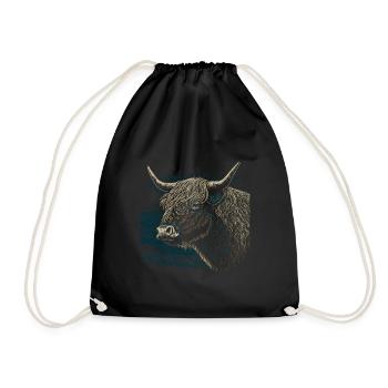 Scottish Highland Cattle Portrait - Drawstring Bag - black - Front