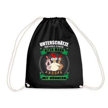 Hühner Alter Mann Spruch Hühnerliebhaber Geschenk - Turnbeutel - Schwarz - Vorne