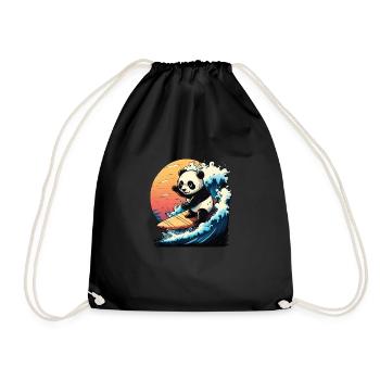 Panda bear surfing on the big wave - Drawstring Bag - black - Front