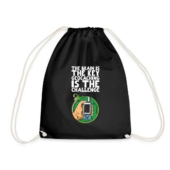 The brain is the key geocaching is the challenge - Drawstring Bag - black - Front