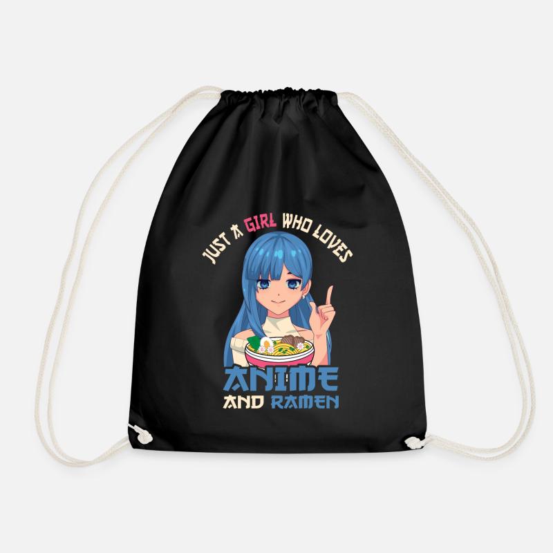 Just a girl who loves anime ramen - Drawstring Bag - black