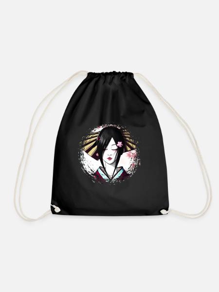 Geisha, traditional digital art, Japan - Drawstring Bag - black