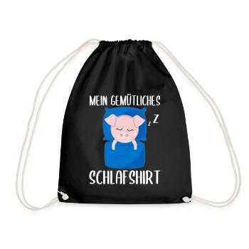 Mein Gemütliches Schlafshirt Schlafendes Schwein - Turnbeutel - Schwarz - Vorne