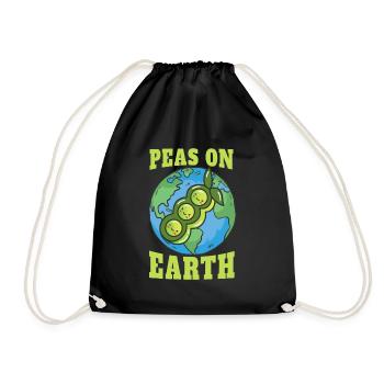 Peas On Earth Pun Peace World Globe Earth Day - Turnbeutel - Schwarz - Vorne