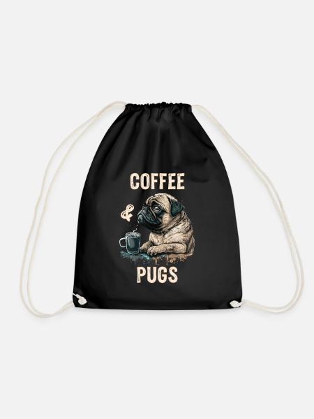 Coffee & Pugs - Drawstring Bag - black