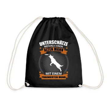 Hundetraining Alter Mann Mit Hund Spruch Geschenk - Turnbeutel - Schwarz - Vorne