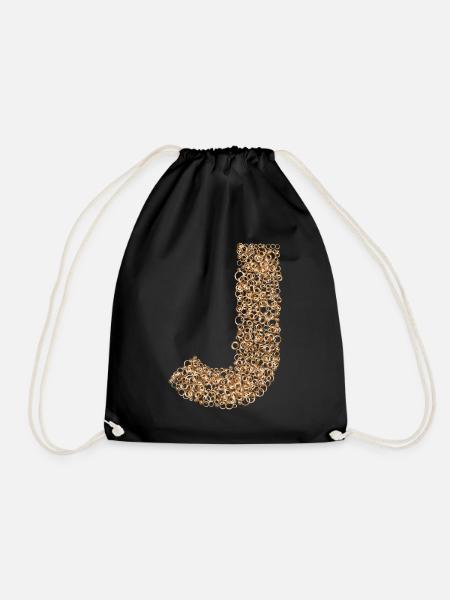 Letter J steampunk design made with cogs - Drawstring Bag - black