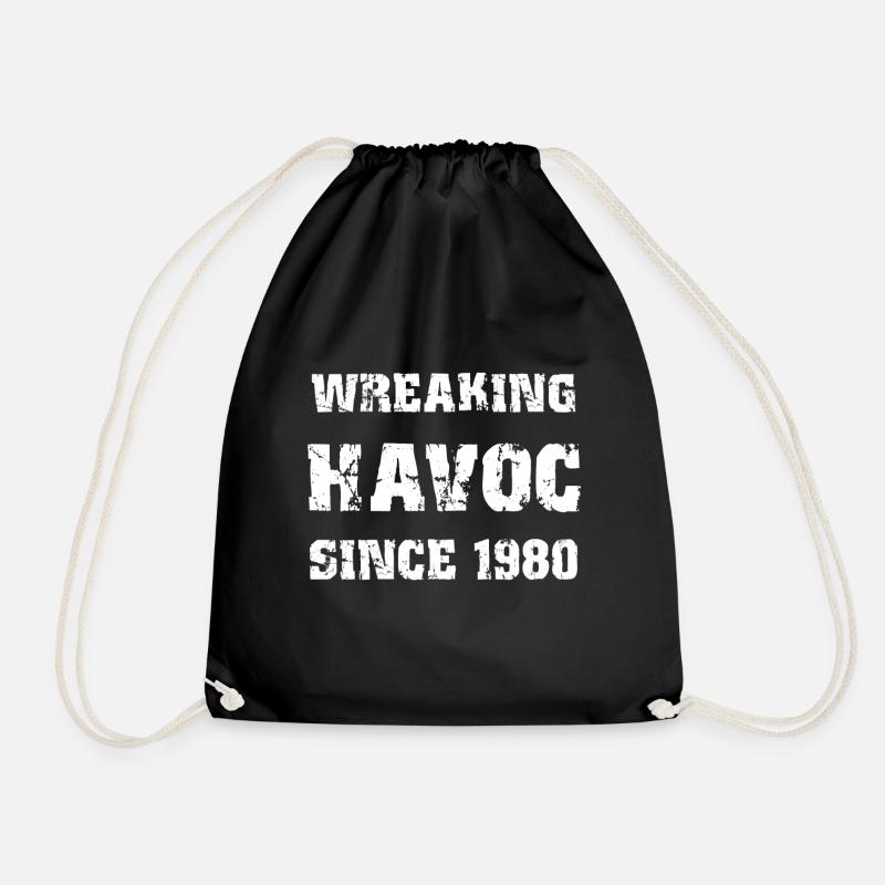 Birthday Wreaking Havoc Since 1980 - Drawstring Bag - black