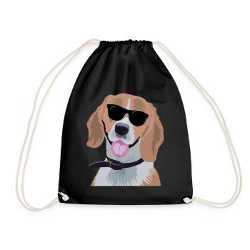 beagle wearing sunglasses - Drawstring Bag - black - Front