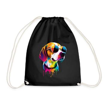 Bunte Beagle mit Sonnenbrille - Turnbeutel - Schwarz - Vorne