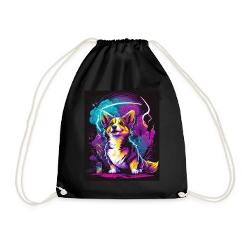 Synthwave Corgi - Retro Futuristic Pet Art - Drawstring Bag - black - Front
